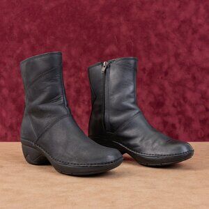 Merrell Women Emma Mid LTR Black Leather Zip Heel Boots sz 6US EUR36
